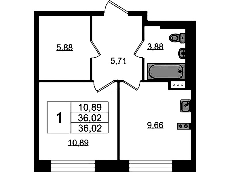1-комнатная квартира 36.02 м², 2/8 эт., ЖК «Живи! В Рыбацком»